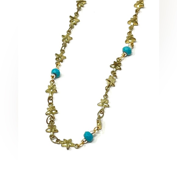 New Anthropologie Star Turquoise Gold Necklace - Picture 4 of 5
